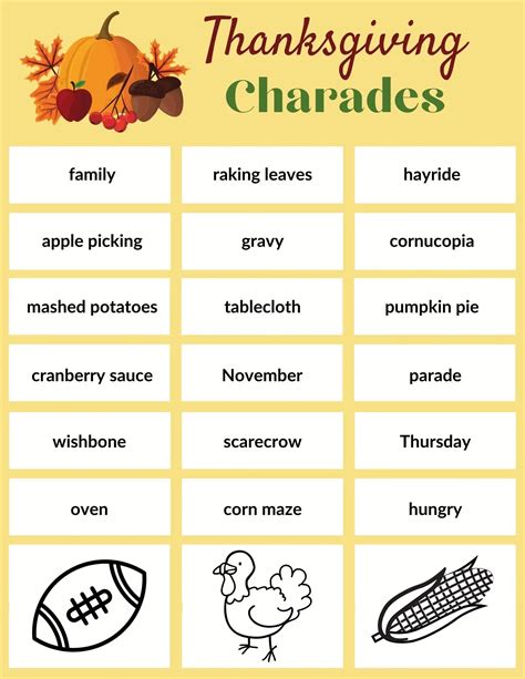 thanksgiving charades words|230 Fun Thanksgiving Charades Ideas (+ Free Printable Cards)